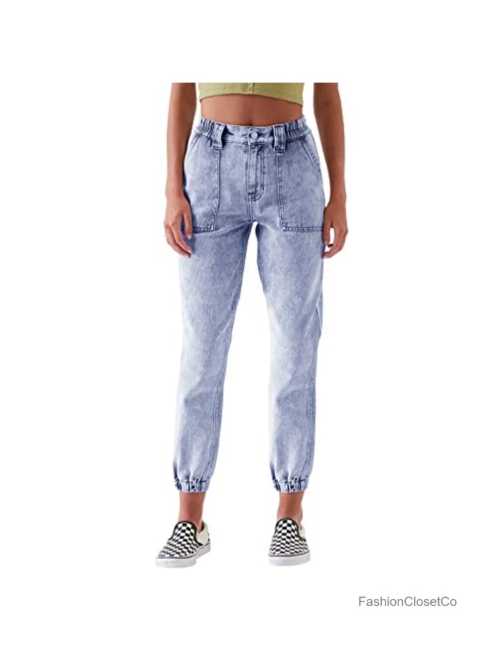 High Waisted Denim Joggers Drawstring Stretch Cargo Jeans Women Loose Fit